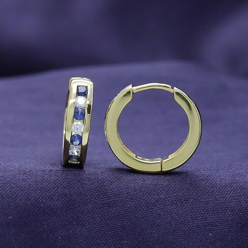 Round Cut Simulated Blue Sapphire With Cubic Zirconia Huggies Hoop Earrings in14K Gold Over Sterling Silver in Saudi Arabia