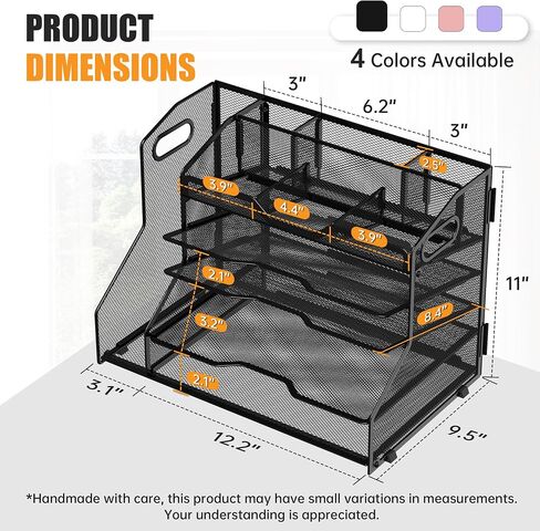YINGHUA 5 Tier Paper Tray Letter Organizer with Top 6 Adjustable Compartments - Paper Sorter Office Desktop Accessories with Handles for Document,Mail,School Supplies Storage,Black in Saudi Arabia
