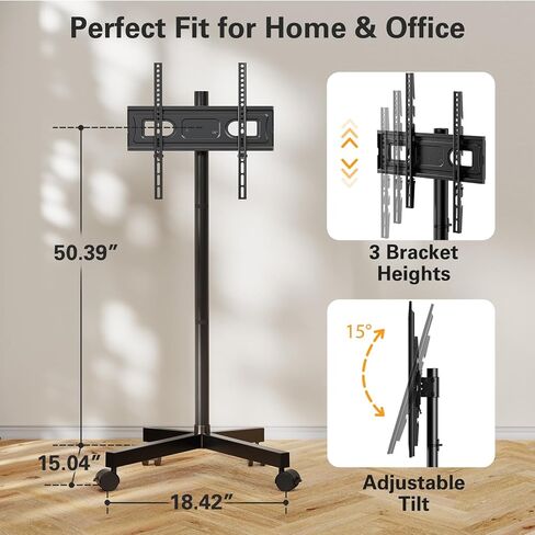 Perlegear Mobile TV Cart, Rolling TV Stand for 13-50 inch TVs with 30° Tilt Universal TV Cart for LED/LCD/OLED TV Height Adjustable Floor TV Stand Holds 44lbs Portable Monitor Stand Max VESA 200x200mm in Kuwait
