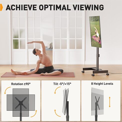 Perlegear Mobile TV Cart, Rolling TV Stand for 13-50 inch TVs with 30° Tilt Universal TV Cart for LED/LCD/OLED TV Height Adjustable Floor TV Stand Holds 44lbs Portable Monitor Stand Max VESA 200x200mm in Kuwait