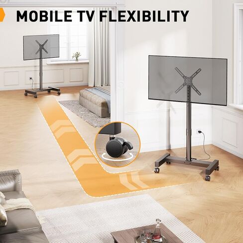 Perlegear Mobile TV Cart, Rolling TV Stand for 13-50 inch TVs with 30° Tilt Universal TV Cart for LED/LCD/OLED TV Height Adjustable Floor TV Stand Holds 44lbs Portable Monitor Stand Max VESA 200x200mm in Kuwait
