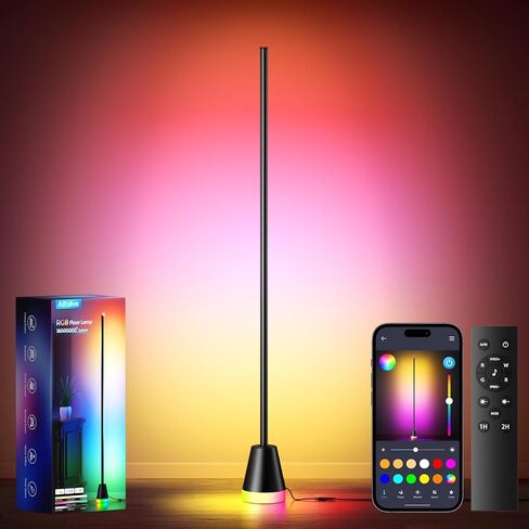 RGB Floor Lamp, Smart LED Corner Lamp for Living Room Bedroom, 16 Million DIY Colors Standing Lamp with Music Sync App & Remote Control, Cool Modern Mood Light Ambient Lighting, Black in Saudi Arabia