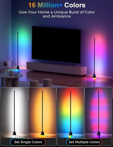 RGB Floor Lamp, Smart LED Corner Lamp for Living Room Bedroom, 16 Million DIY Colors Standing Lamp with Music Sync App & Remote Control, Cool Modern Mood Light Ambient Lighting, Black in Saudi Arabia