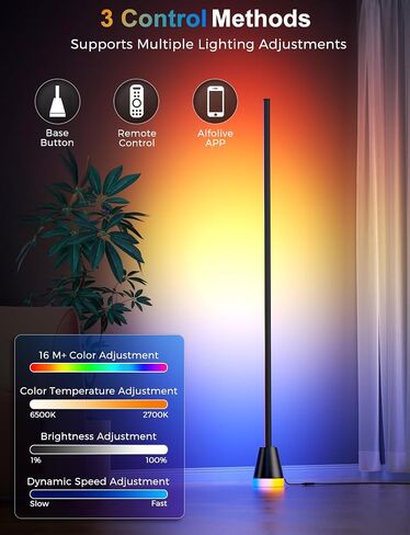 RGB Floor Lamp, Smart LED Corner Lamp for Living Room Bedroom, 16 Million DIY Colors Standing Lamp with Music Sync App & Remote Control, Cool Modern Mood Light Ambient Lighting, Black in Saudi Arabia