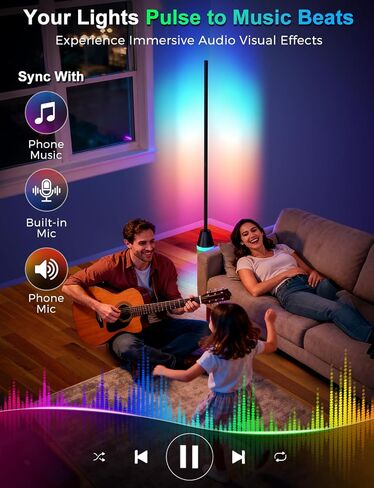 RGB Floor Lamp, Smart LED Corner Lamp for Living Room Bedroom, 16 Million DIY Colors Standing Lamp with Music Sync App & Remote Control, Cool Modern Mood Light Ambient Lighting, Black in Saudi Arabia