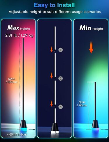 RGB Floor Lamp, Smart LED Corner Lamp for Living Room Bedroom, 16 Million DIY Colors Standing Lamp with Music Sync App & Remote Control, Cool Modern Mood Light Ambient Lighting, Black in Saudi Arabia