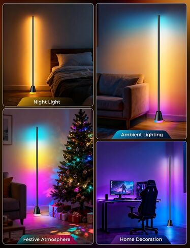 RGB Floor Lamp, Smart LED Corner Lamp for Living Room Bedroom, 16 Million DIY Colors Standing Lamp with Music Sync App & Remote Control, Cool Modern Mood Light Ambient Lighting, Black in Saudi Arabia
