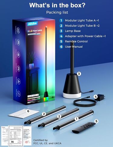 RGB Floor Lamp, Smart LED Corner Lamp for Living Room Bedroom, 16 Million DIY Colors Standing Lamp with Music Sync App & Remote Control, Cool Modern Mood Light Ambient Lighting, Black in Saudi Arabia