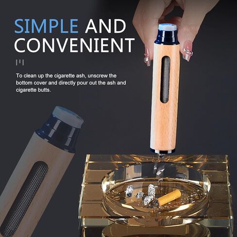 قطعتان من منافض السجائر الخشبية المحمولة المصنوعة يدويًا، مضادة للسقوط مع حاملات سجائر 5.2 مم 6.8 مم 7.8 مم، عالمية للسيارة والمنزل والمكتب والطاولة الخارجية والشرفة الخارجية (أسود) in Kuwait