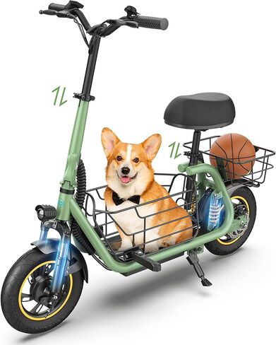 سكوتر كهربائي مطور من Urbanmax للبالغين مع مقعد C1Pro، نطاق 19 ميل في الساعة و25 ميل، إطارات هوائية 12 بوصة، ممتص صدمات مزدوج، فرامل مزدوجة، سلة قابلة للإزالة، معتمد من UL2272 - أخضر in Kuwait