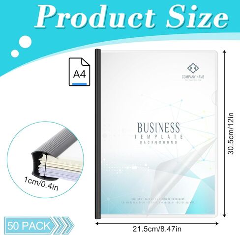 50 حزمة من أغلفة التقارير الشفافة مع أشرطة منزلقة، ومجلدات العروض التقديمية لحجم الرسالة بسعة 70 ورقة، ومجلد السيرة الذاتية، ومجلد شفاف، بسمك 5.5 مل، لمستندات السيرة الذاتية، أسود in Kuwait