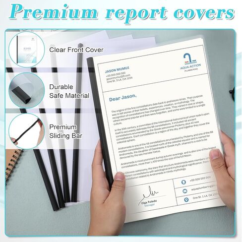 50 حزمة من أغلفة التقارير الشفافة مع أشرطة منزلقة، ومجلدات العروض التقديمية لحجم الرسالة بسعة 70 ورقة، ومجلد السيرة الذاتية، ومجلد شفاف، بسمك 5.5 مل، لمستندات السيرة الذاتية، أسود in Kuwait