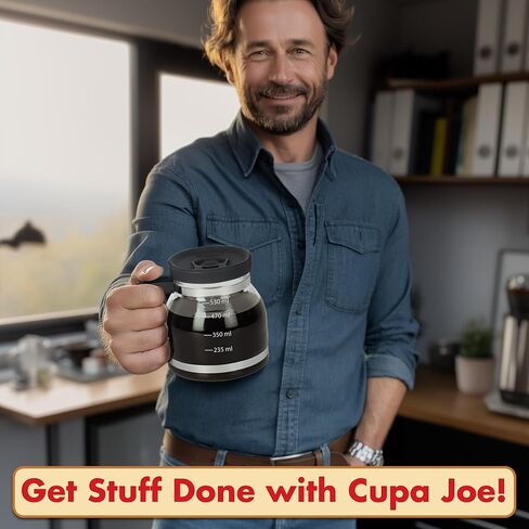 كوب قهوة Cupa Joe - كوب زجاجي بوروسيليكات بسعة 20 أونصة مع غطاء مقاوم للانسكاب - هدية مبتكرة مرحة لمحبي القهوة والآباء والمكاتب والسفر والمزيد in Saudi Arabia