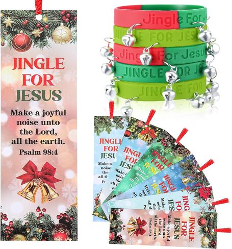 30 Set/ 60 Pcs Jingle for Jesus Wristbands with Bells Religious Psalm 98: 4 Bookmarks Winter Christmas Exchange Gifts Bible Verse Wristband Christian Bookmark for Church Home Party Favors in Saudi Arabia
