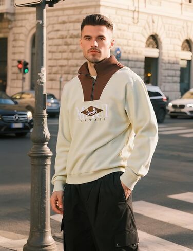 ZAFUL الرجال خمر اثنين من الألوان Colorblock الربع البريدي البلوز - ألاسكا نيويورك رسالة الرسم الصوف بولو البلوز in Saudi Arabia