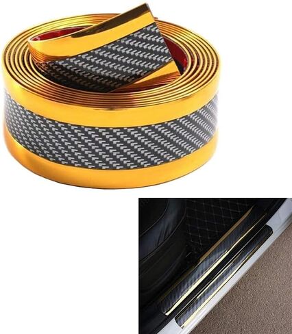 Universal Carbon Fibre Car Door Entry Guards Protector, Flexible Self-Adhesive Car Door Sill Sticker for Car SUV Truck Door Entry Guards (Black, 5×250cm / 2×98.4"(W×L)) in Saudi Arabia