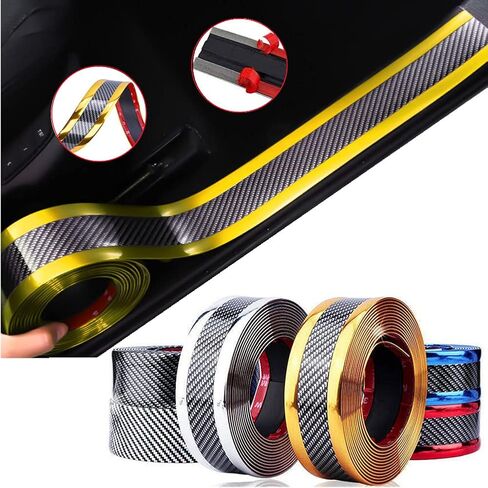 Universal Carbon Fibre Car Door Entry Guards Protector, Flexible Self-Adhesive Car Door Sill Sticker for Car SUV Truck Door Entry Guards (Black, 5×250cm / 2×98.4"(W×L)) in Saudi Arabia