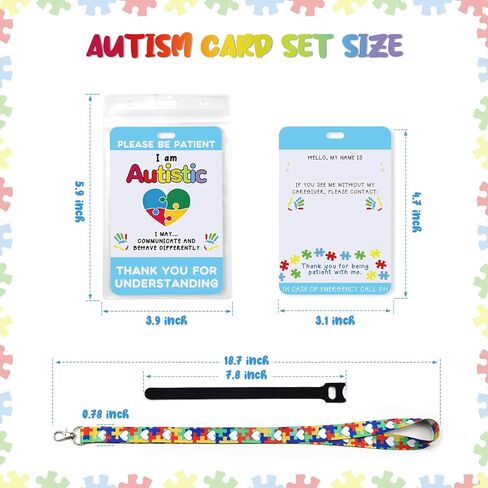 2 Pack Autism Alert Card Set, Autism Safety Label Card, Custom Text Autism Medical ID Tags with Autism Lanyard, Waterproof Cards Holder, Hook and Loop Closure for Special Needs (Rainbow) in Saudi Arabia