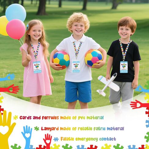2 Pack Autism Alert Card Set, Autism Safety Label Card, Custom Text Autism Medical ID Tags with Autism Lanyard, Waterproof Cards Holder, Hook and Loop Closure for Special Needs (Rainbow) in Saudi Arabia