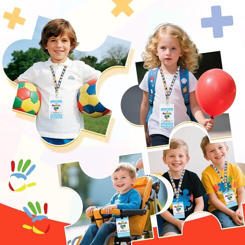 2 Pack Autism Alert Card Set, Autism Safety Label Card, Custom Text Autism Medical ID Tags with Autism Lanyard, Waterproof Cards Holder, Hook and Loop Closure for Special Needs (Rainbow) in Saudi Arabia