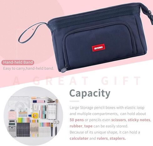 HVOMO Pencil Case Large Capacity Pencil Pouch Handheld Pen Bag Cosmetic Gift for Office School Teen Girl Boy Men Women Adult (Pink) in Saudi Arabia