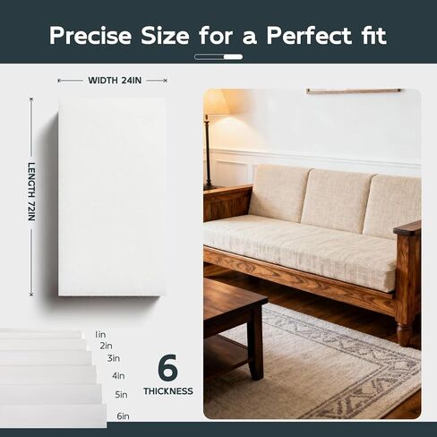Vicatiful High Density Upholstery Foam - 3" x 24" x 72" Firm Foam Padding, Memory Foam for Couch & Seat Cushion Replacement/DIY Home Decor/Protective Packaging in Saudi Arabia