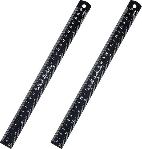 2 Pack Black Metal Ruler, 12 Inch Black Straight Edge Rulers Metric Ruler Laser Engraved Dual Scale Aluminum Rulers with Millimetre, Inches Conversion Table for Office Drafting Geometry Crafting in Saudi Arabia
