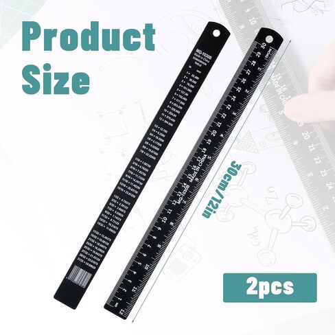 2 Pack Black Metal Ruler, 12 Inch Black Straight Edge Rulers Metric Ruler Laser Engraved Dual Scale Aluminum Rulers with Millimetre, Inches Conversion Table for Office Drafting Geometry Crafting in Saudi Arabia