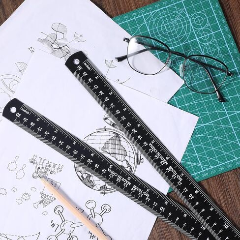2 Pack Black Metal Ruler, 12 Inch Black Straight Edge Rulers Metric Ruler Laser Engraved Dual Scale Aluminum Rulers with Millimetre, Inches Conversion Table for Office Drafting Geometry Crafting in Saudi Arabia
