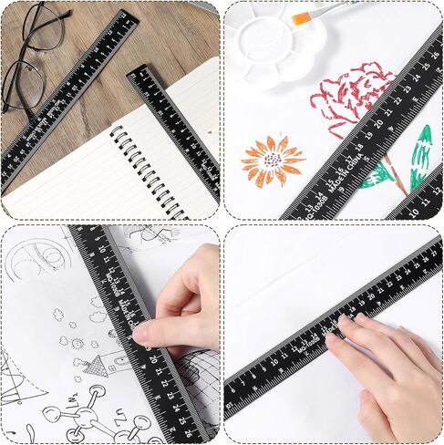 2 Pack Black Metal Ruler, 12 Inch Black Straight Edge Rulers Metric Ruler Laser Engraved Dual Scale Aluminum Rulers with Millimetre, Inches Conversion Table for Office Drafting Geometry Crafting in Saudi Arabia