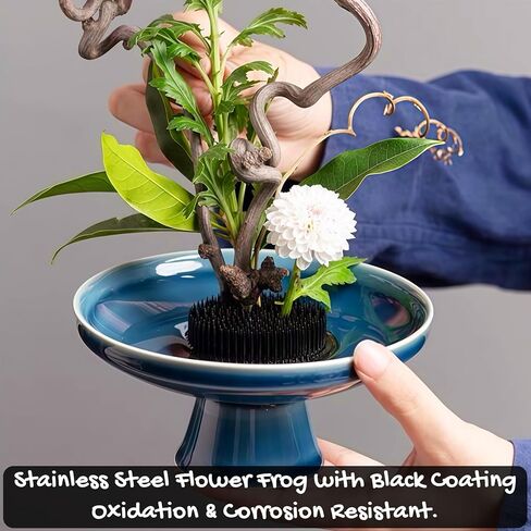 【Black Kenzan Series】Round Floral Arranger Frog Flower Fixed Tools Japanese Floral Pins Holder with Rubber Base for Ikebana Arrangement, Plant Fixation (2inch/50mm Black Kenzan) in Saudi Arabia
