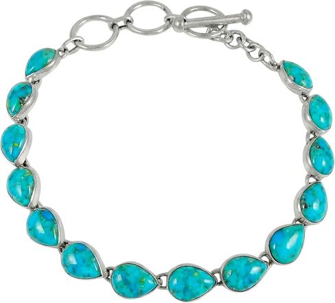 Turquoise Link Bracelet Sterling Silver 925 Genuine Turquoise & Gemstones in Saudi Arabia