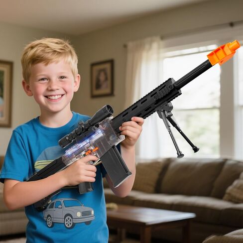 مسدس لعبة واقعي لسهام نيرف - بندقية قنص كهربائية مسدس إسفنجي أوتوماتيكي مع نطاق 100 رصاصة ناعمة و3 مجلات للأطفال من سن 6 إلى 12 عامًا، لعبة داخلية وخارجية لصحراء الأطفال البالغين in Kuwait