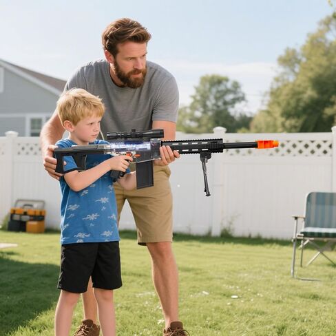 مسدس لعبة واقعي لسهام نيرف - بندقية قنص كهربائية مسدس إسفنجي أوتوماتيكي مع نطاق 100 رصاصة ناعمة و3 مجلات للأطفال من سن 6 إلى 12 عامًا، لعبة داخلية وخارجية لصحراء الأطفال البالغين in Kuwait