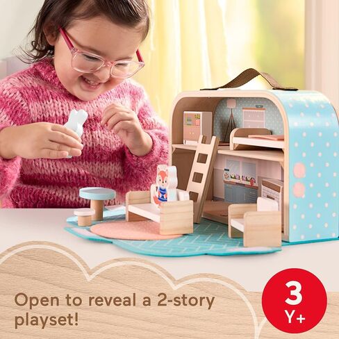 Fisher-Price Wood Pretend Play Toy Dollhouse Carry Along, 15-Piece Wooden Portable Playset for Travel Preschool Kids Ages 3+ Years in Saudi Arabia