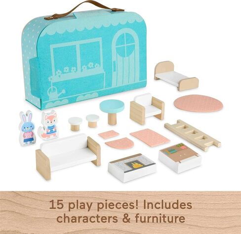 Fisher-Price Wood Pretend Play Toy Dollhouse Carry Along, 15-Piece Wooden Portable Playset for Travel Preschool Kids Ages 3+ Years in Saudi Arabia