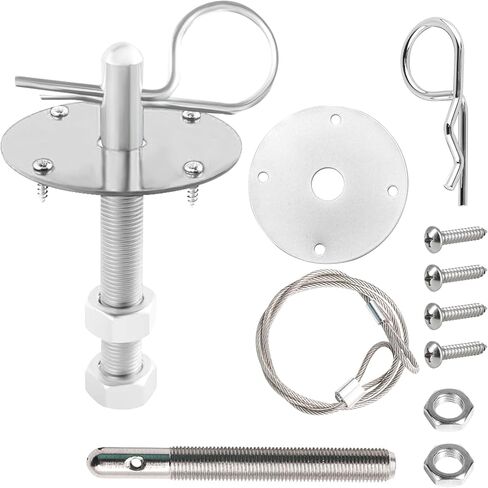 Hood Pins Kit for Car, Hood Latch Kit, Stainless Steel Hood Pin Lock Clip with Racing Lanyard, Auto Threaded Engine Hood Pin Plate Lock for Fixing Car Hood Cover & Reduce Shaking (Silver) in Kuwait
