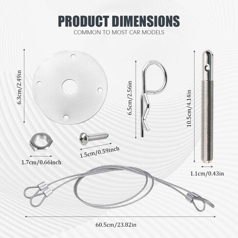 Hood Pins Kit for Car, Hood Latch Kit, Stainless Steel Hood Pin Lock Clip with Racing Lanyard, Auto Threaded Engine Hood Pin Plate Lock for Fixing Car Hood Cover & Reduce Shaking (Silver) in Kuwait