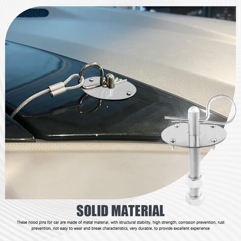 Hood Pins Kit for Car, Hood Latch Kit, Stainless Steel Hood Pin Lock Clip with Racing Lanyard, Auto Threaded Engine Hood Pin Plate Lock for Fixing Car Hood Cover & Reduce Shaking (Silver) in Kuwait