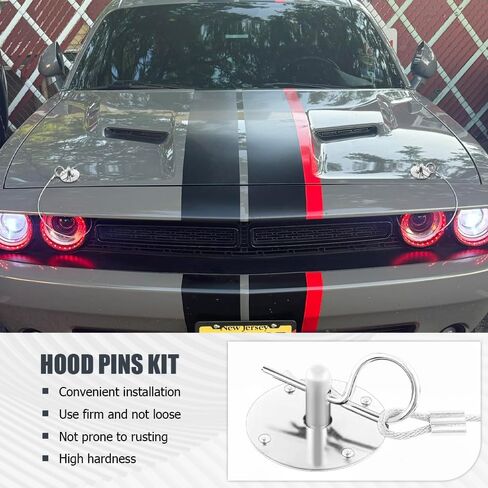 Hood Pins Kit for Car, Hood Latch Kit, Stainless Steel Hood Pin Lock Clip with Racing Lanyard, Auto Threaded Engine Hood Pin Plate Lock for Fixing Car Hood Cover & Reduce Shaking (Silver) in Kuwait