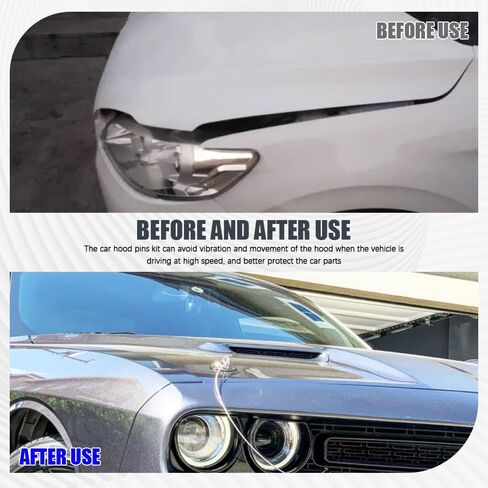 Hood Pins Kit for Car, Hood Latch Kit, Stainless Steel Hood Pin Lock Clip with Racing Lanyard, Auto Threaded Engine Hood Pin Plate Lock for Fixing Car Hood Cover & Reduce Shaking (Silver) in Kuwait