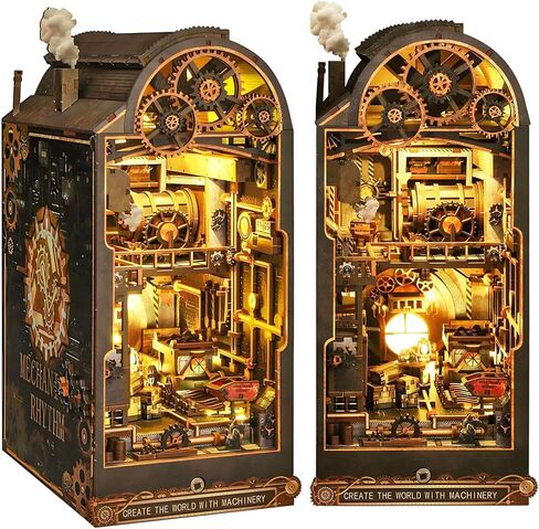 Book Nook Kit, DIY Dollhouse Booknook, Miniature House Kit for Adults and Teens, Library Tiny okshelf Decor, 3D Wooden Puzzle Bookends with Sensor Led Light, Gifts for Family, Friends in Saudi Arabia