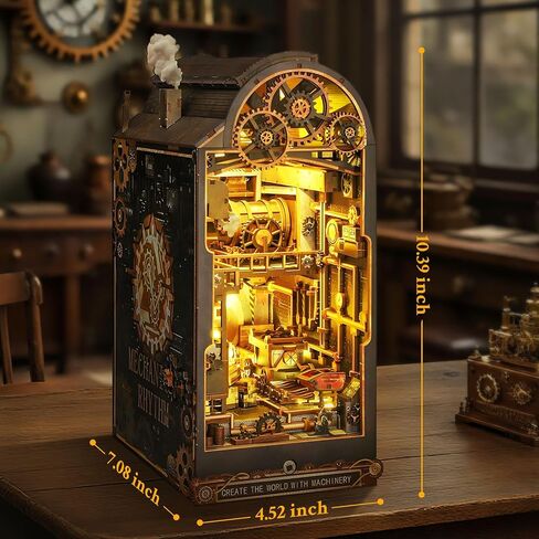 Book Nook Kit, DIY Dollhouse Booknook, Miniature House Kit for Adults and Teens, Library Tiny okshelf Decor, 3D Wooden Puzzle Bookends with Sensor Led Light, Gifts for Family, Friends in Saudi Arabia