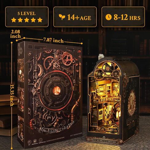 Book Nook Kit, DIY Dollhouse Booknook, Miniature House Kit for Adults and Teens, Library Tiny okshelf Decor, 3D Wooden Puzzle Bookends with Sensor Led Light, Gifts for Family, Friends in Saudi Arabia