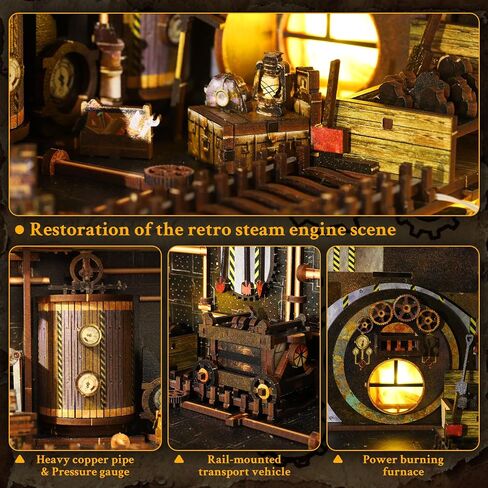Book Nook Kit, DIY Dollhouse Booknook, Miniature House Kit for Adults and Teens, Library Tiny okshelf Decor, 3D Wooden Puzzle Bookends with Sensor Led Light, Gifts for Family, Friends in Saudi Arabia