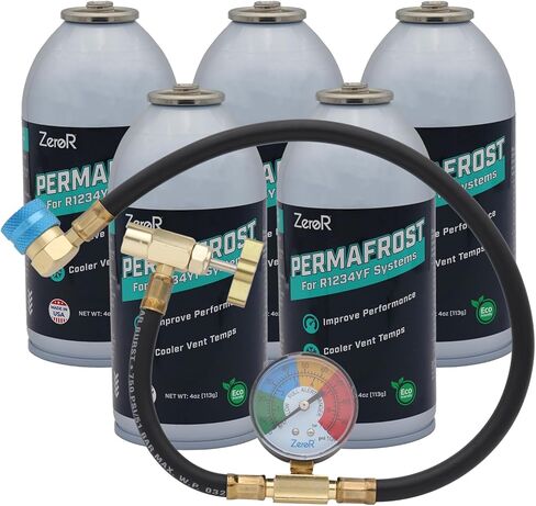 ZeroR® Permafrost لأنظمة التيار المتردد R1234YF | معزز الأداء | 5 علب + صنبور ومقياس وخرطوم مقاس 12 بوصة in Kuwait