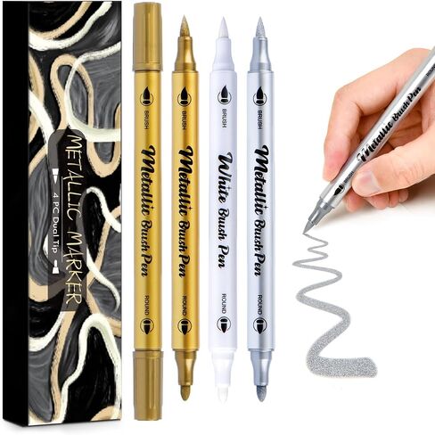 HNIHUY Metallic Markers Pens - White Silver and Gold Paint Pens for Black Paper, Glass, Rock Painting, Halloween Pumpkin, Card Making, Scrapbooking, Photo Album, Set of 4 in Saudi Arabia