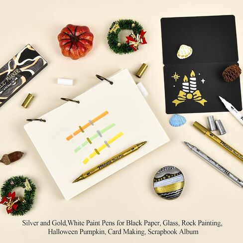 HNIHUY Metallic Markers Pens - White Silver and Gold Paint Pens for Black Paper, Glass, Rock Painting, Halloween Pumpkin, Card Making, Scrapbooking, Photo Album, Set of 4 in Saudi Arabia