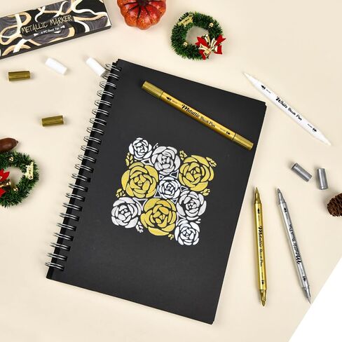 HNIHUY Metallic Markers Pens - White Silver and Gold Paint Pens for Black Paper, Glass, Rock Painting, Halloween Pumpkin, Card Making, Scrapbooking, Photo Album, Set of 4 in Saudi Arabia
