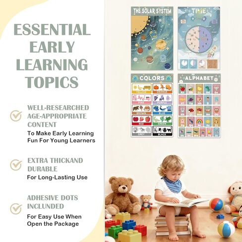 16 Educational Posters for Preschoolers, Laminated PreK Learning Poster Charts for Toddlers 1-3, Learning Wall Charts for Kids’ Bedroom, Playroom, Preschool, Kindergarten and Homeschool (Morandi A) in Saudi Arabia